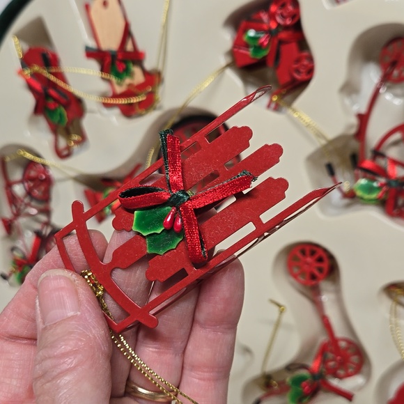 Vintage Christmas Ornaments SET of 15 Different Metal Red Green 1½ - 4" Retro - Picture 3 of 17